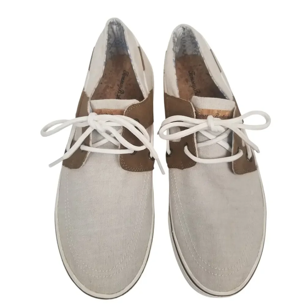 Tommy Bahama Mens Stripes Asunder TB7F10147 Tan Beige Canvas Deck Boat Shoe 10D
